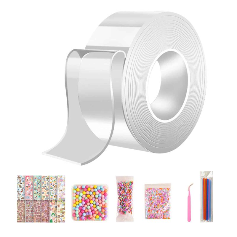 Multipurpose Nano Tape with Straws and Beads for DIY Craft Children Pinch Toy Making Blowing Bubble